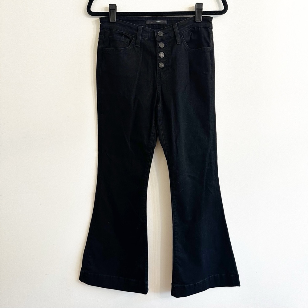 FLYING MONKEY Mid Rise Flare Jeans Women’s Sz 27 Black Denim Button Fly stretch